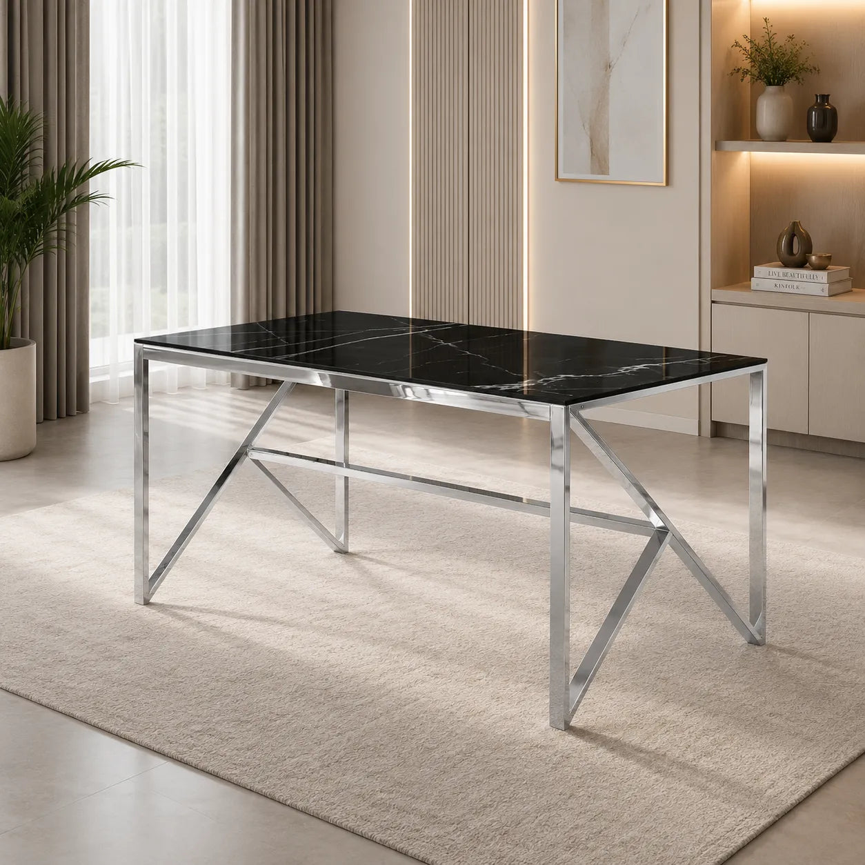 Table et chaise blanc marbre noir DIA