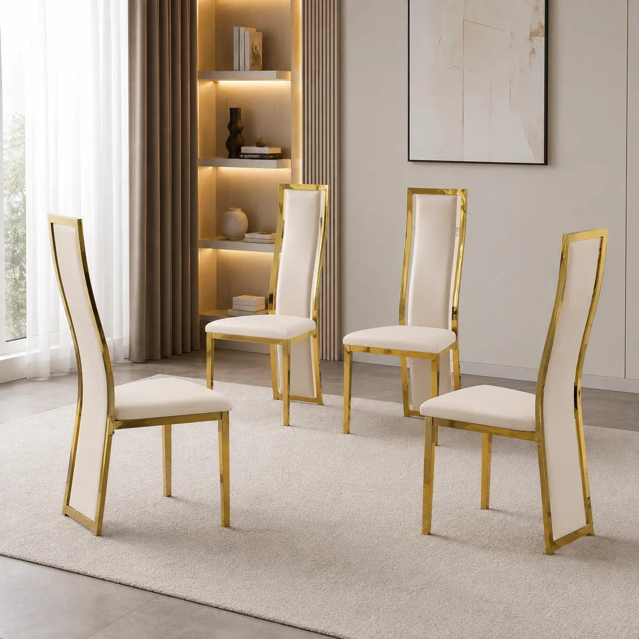 Table et chaise dorée beige marbre noir DIA