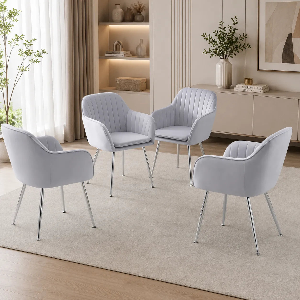 Table et chaises marbre beige argent NEA