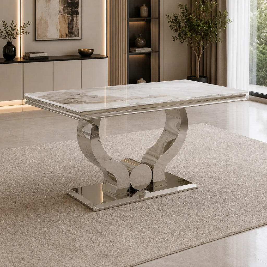 Table et chaises marbre beige argent NEA