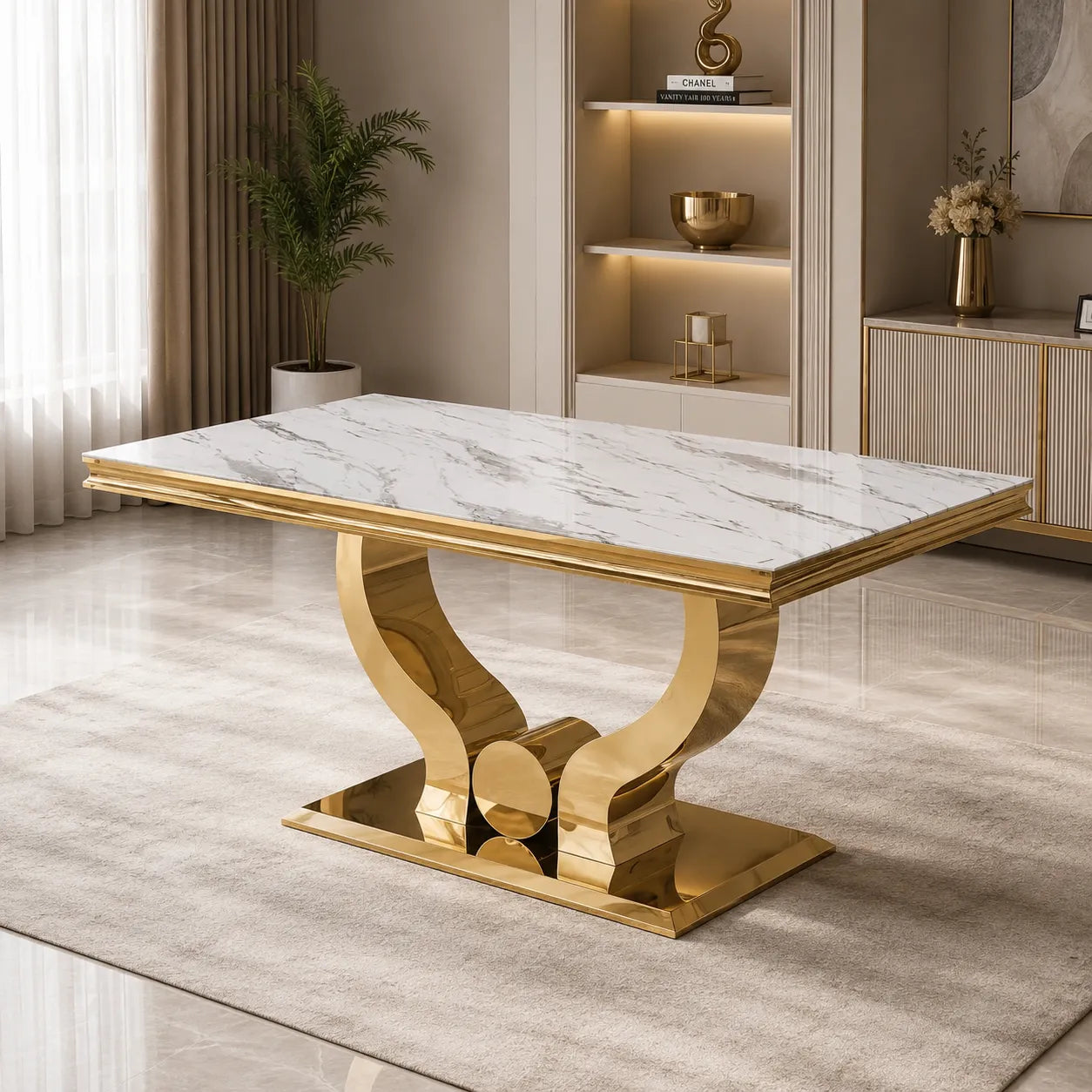 Table et chaises marbre blanc doré NEA