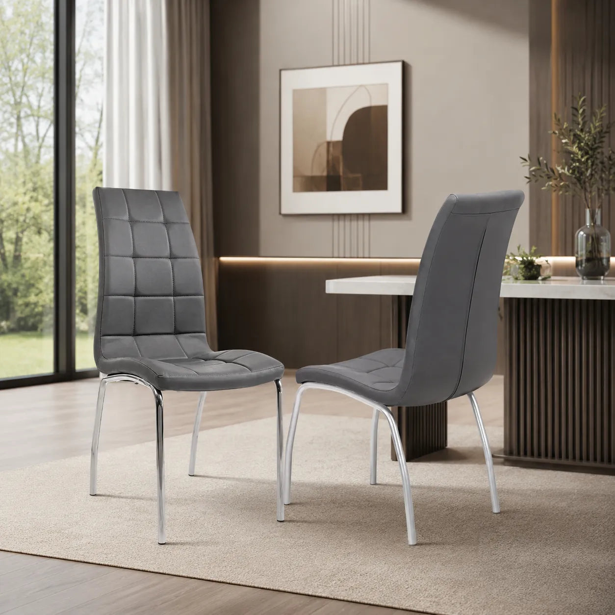 Table laqué blanc 6 chaises gris TOE