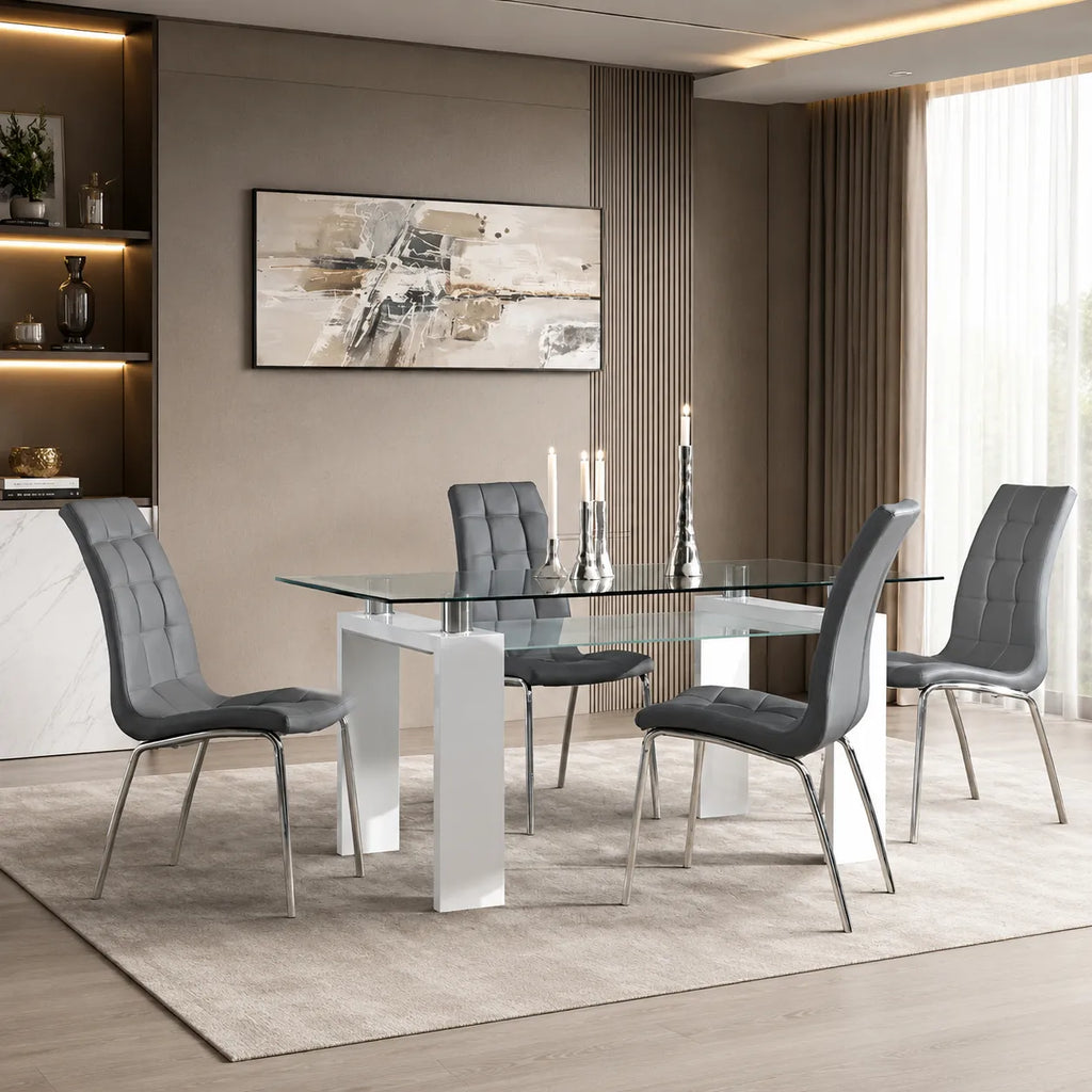 Table laqué blanc 6 chaises gris TOE