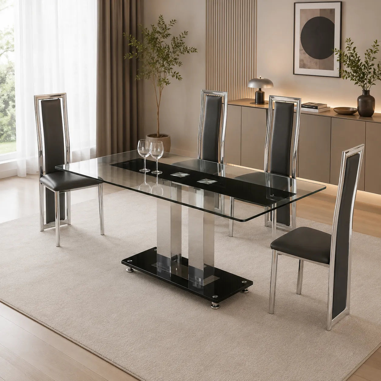 Table manger avec 4-6 chaises chromé TAM