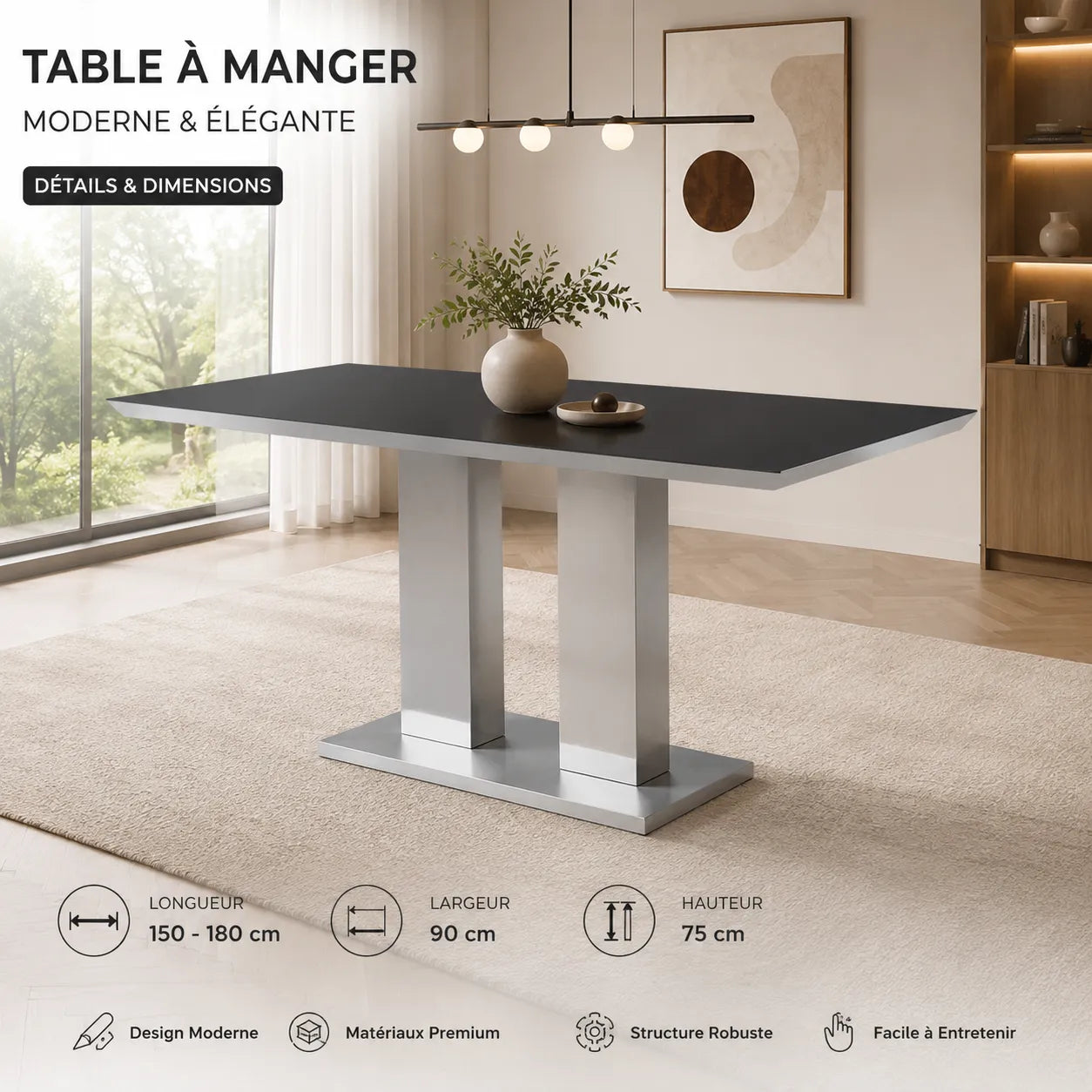 Table manger chromé verre trempé IZA