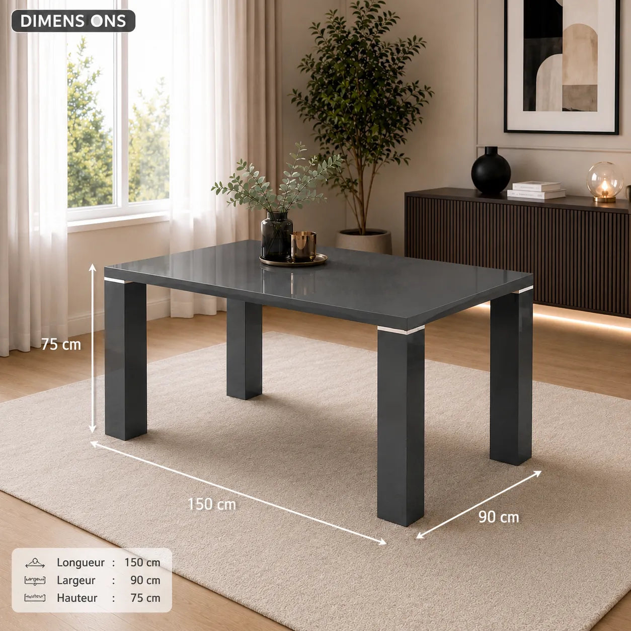 Table manger laqué gris UGO