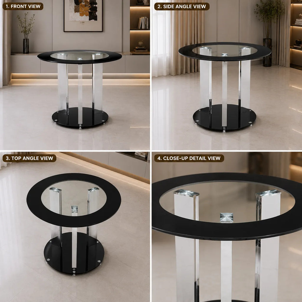 Table manger ronde chromé noir REX