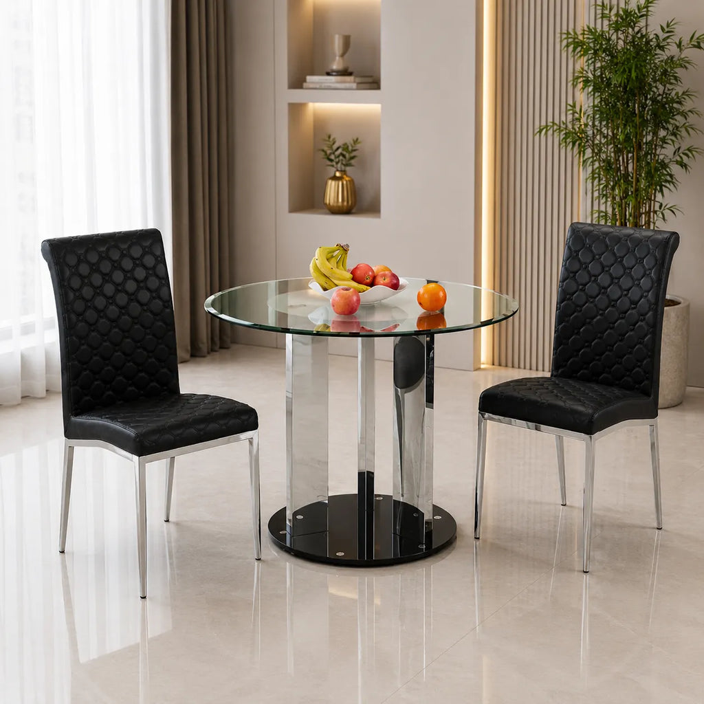 Table manger ronde chromé noir REX