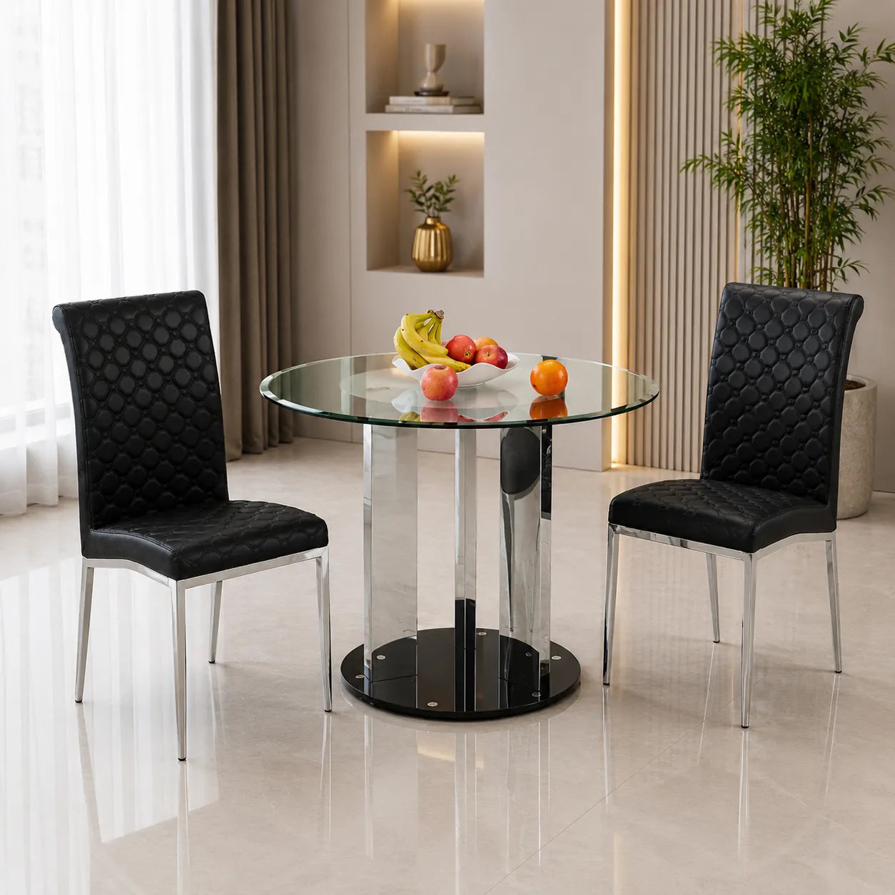 Table manger ronde chromé noir REX