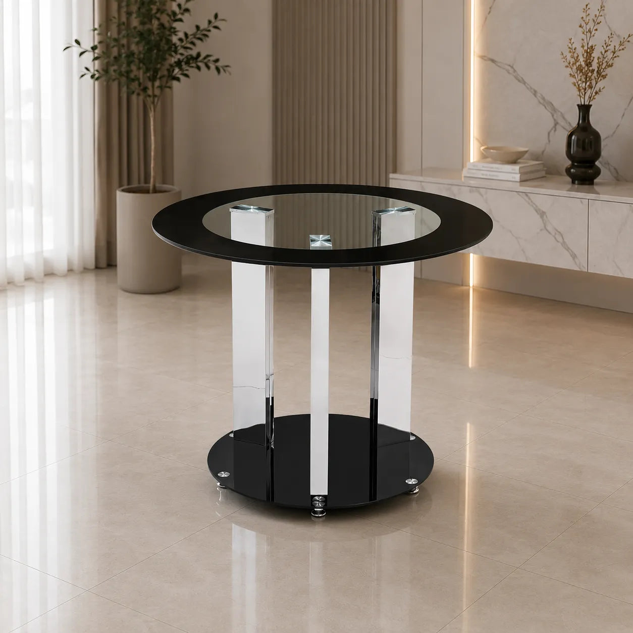 Table manger ronde chromé noir REX