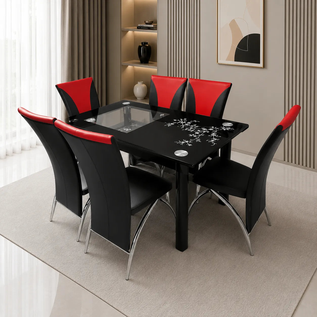 Table manger verre trempé noir ELY