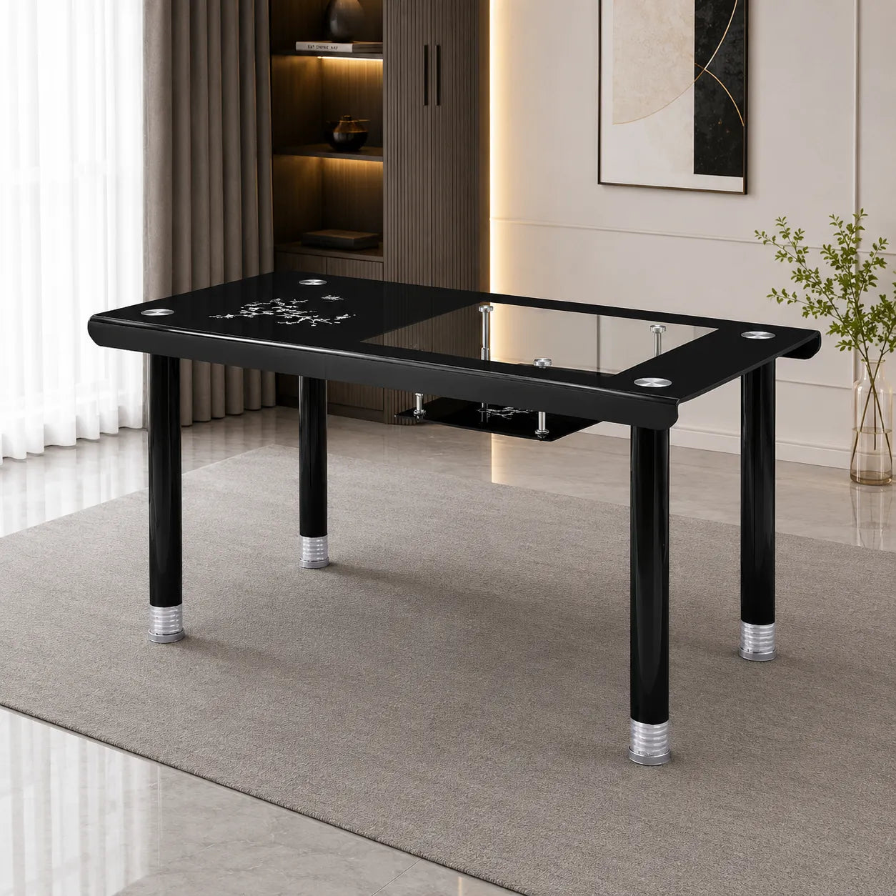 Table manger verre trempé noir ELY