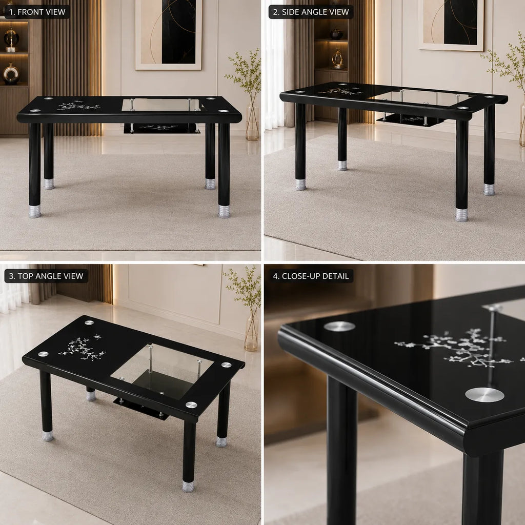 Table manger verre trempé noir ELY