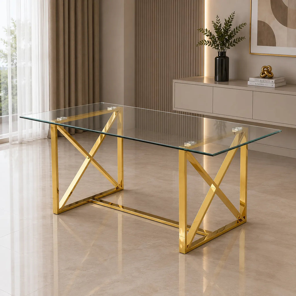 Table repas dorée verre ZEPHYR