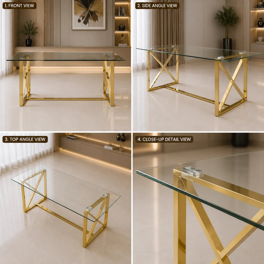 Table repas dorée verre ZEPHYR