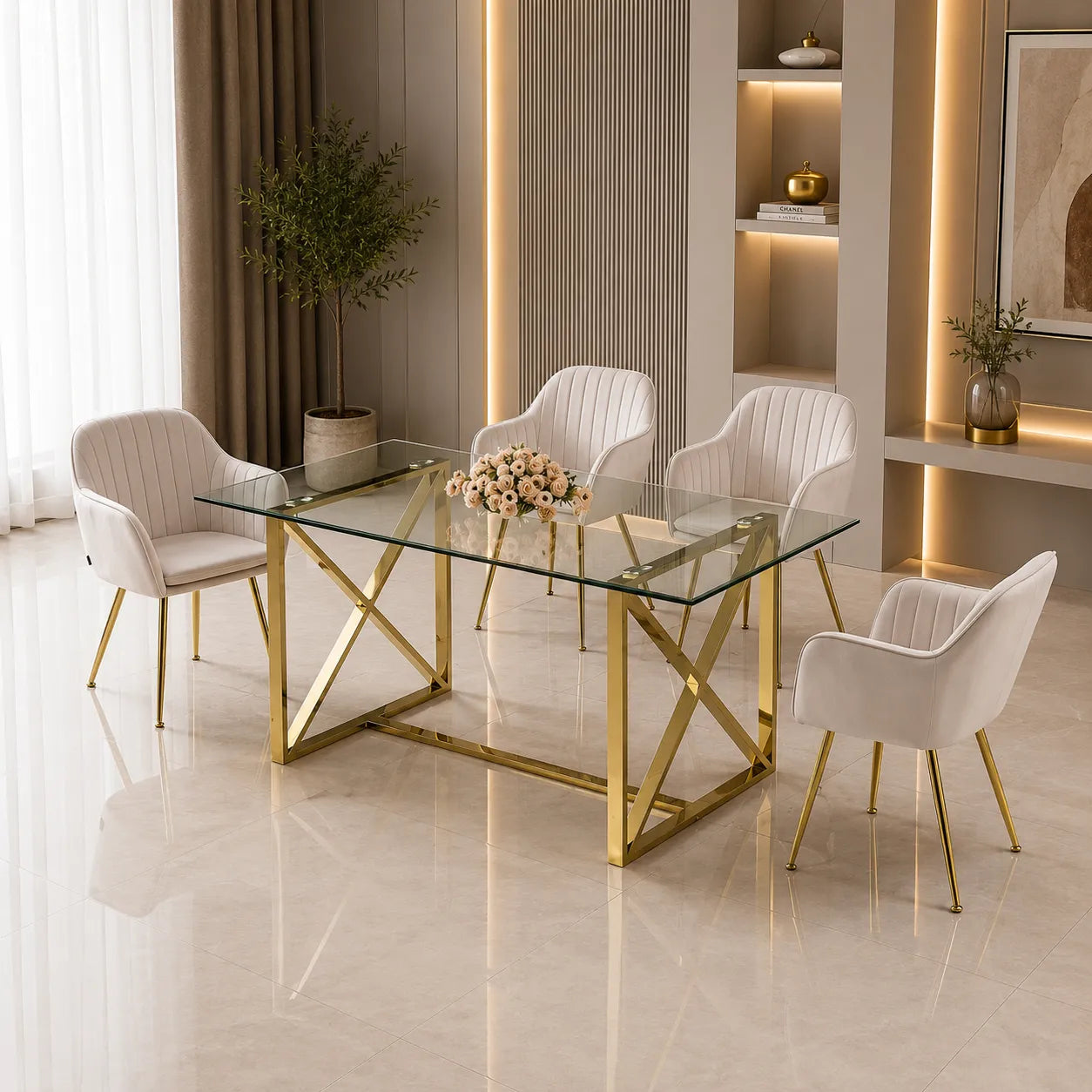 Table repas dorée verre ZEPHYR