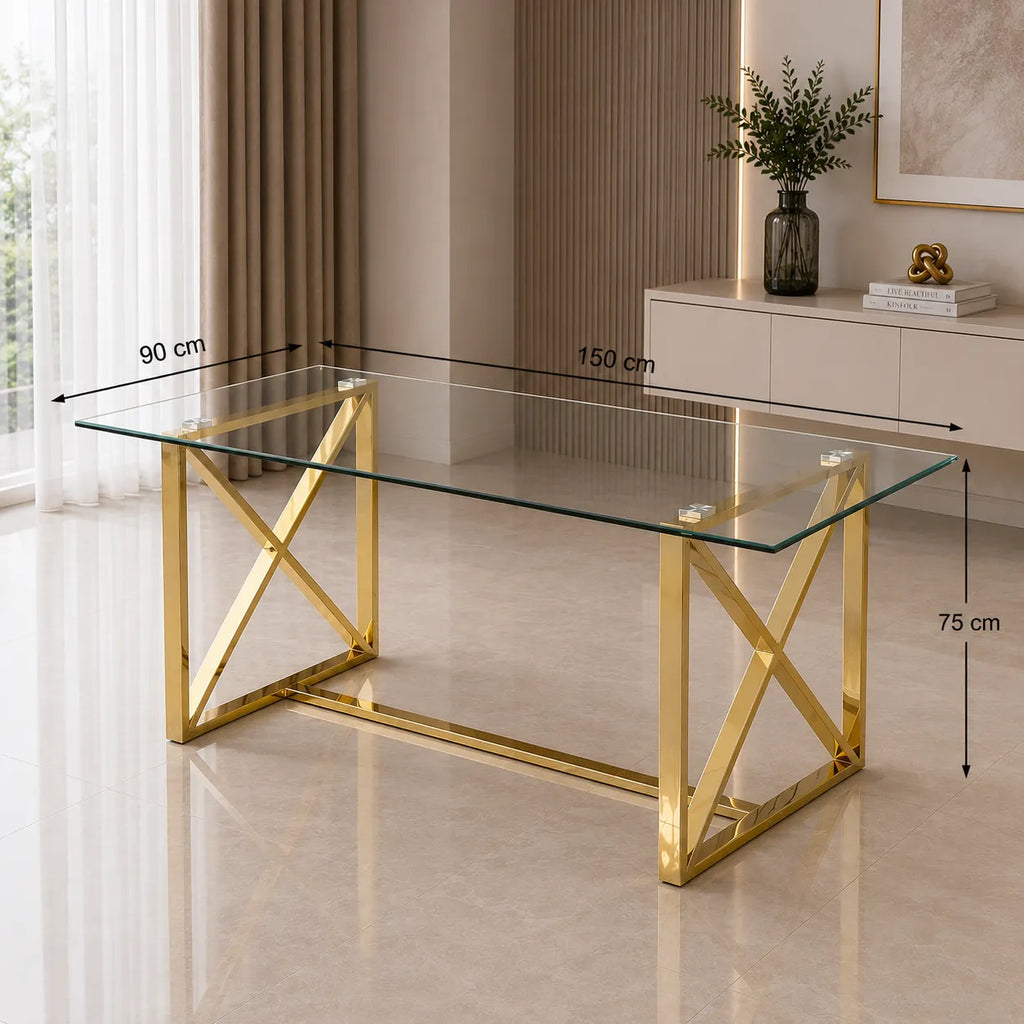 Table repas dorée verre ZEPHYR