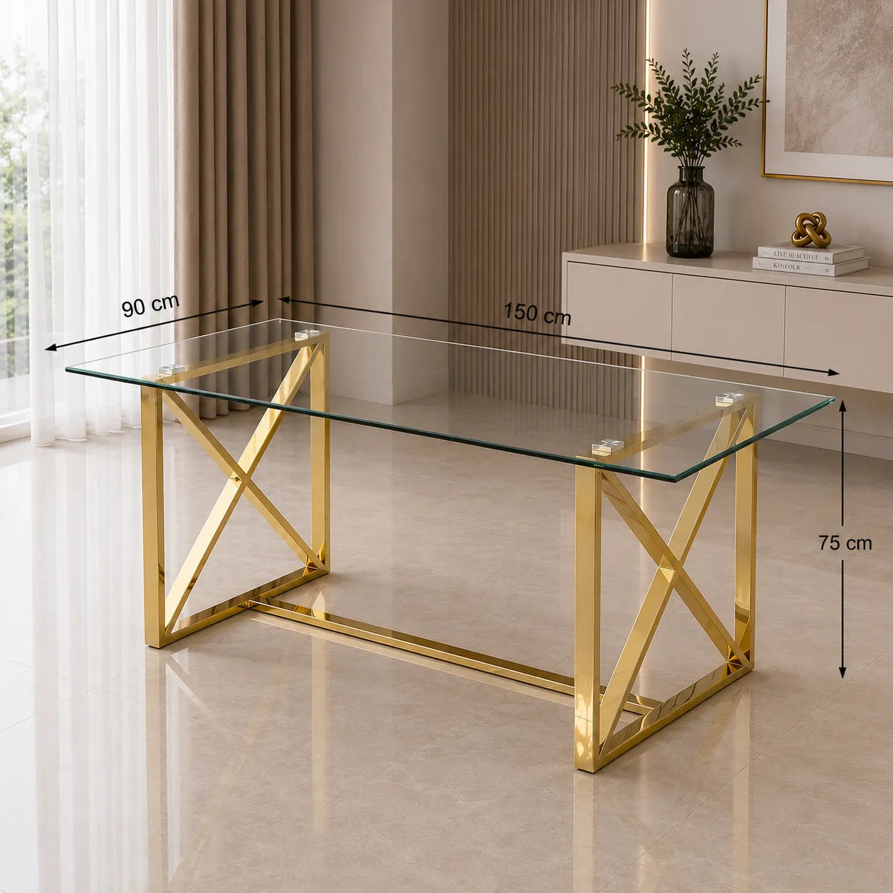 Table repas dorée verre ZEPHYR