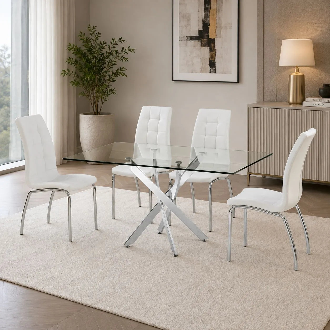 Table repas et chaises blanches DESIGN