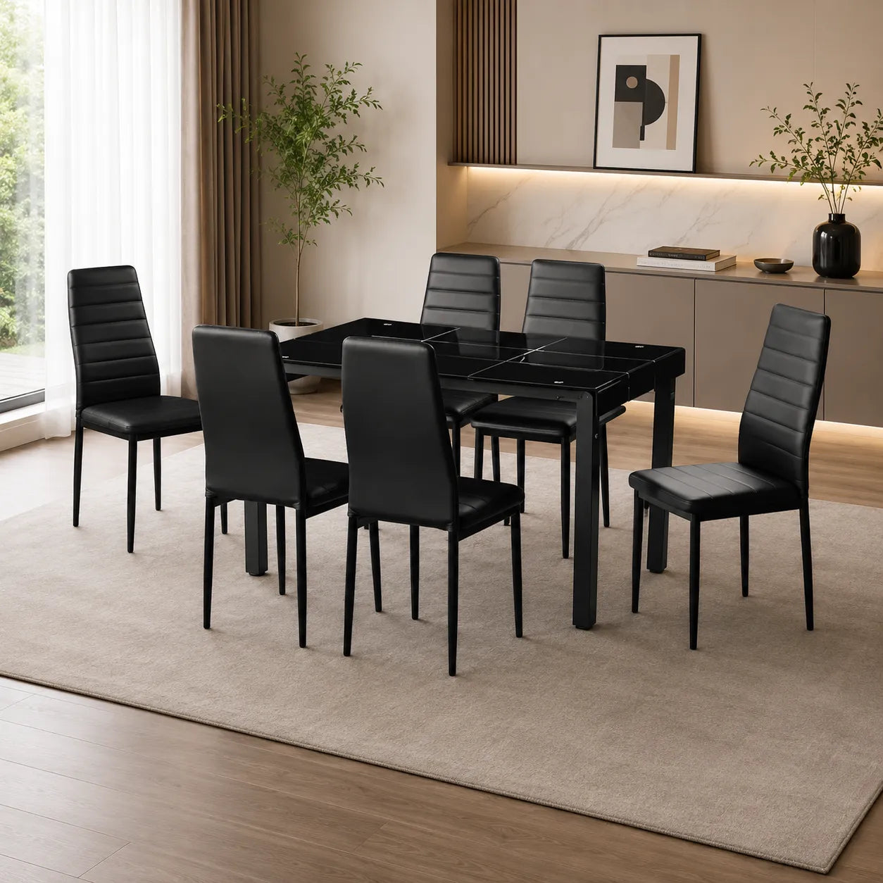 Table repas et chaises noires TAO