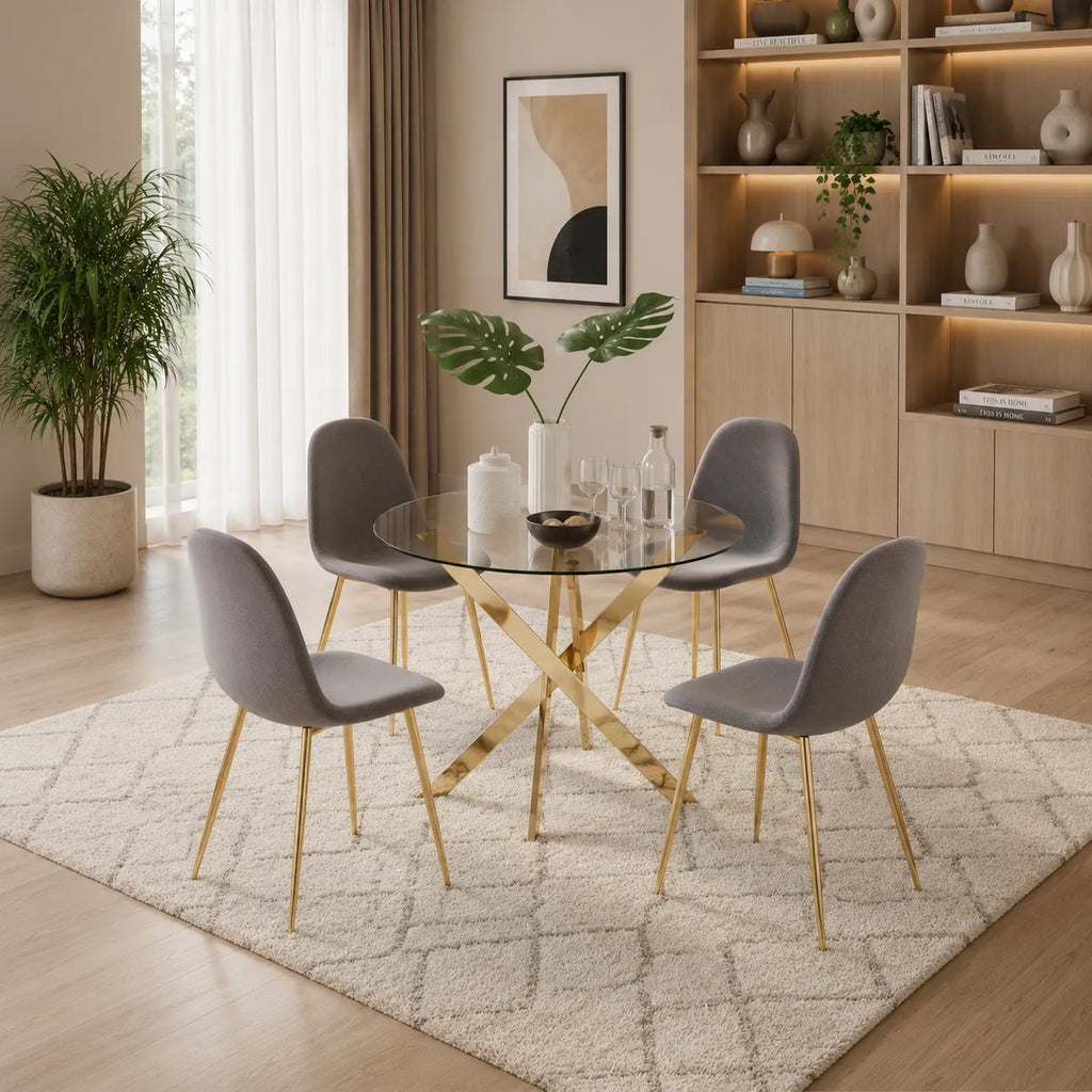 Ronde Table avec chaises avec argent pieds