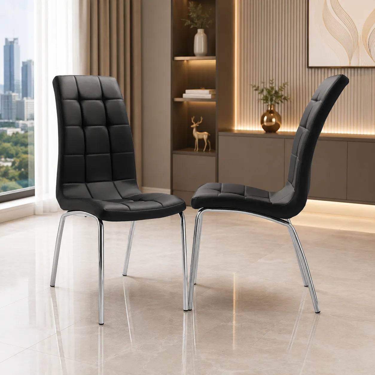 Table ronde chromé 4 ou 6 chaises noir RETRO