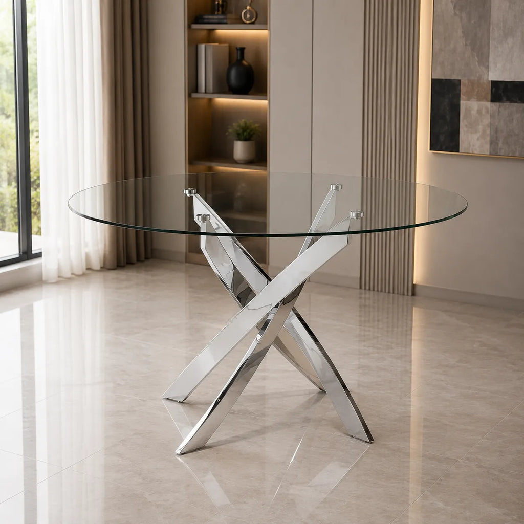 Table ronde chromé 4 ou 6 chaises noir RETRO