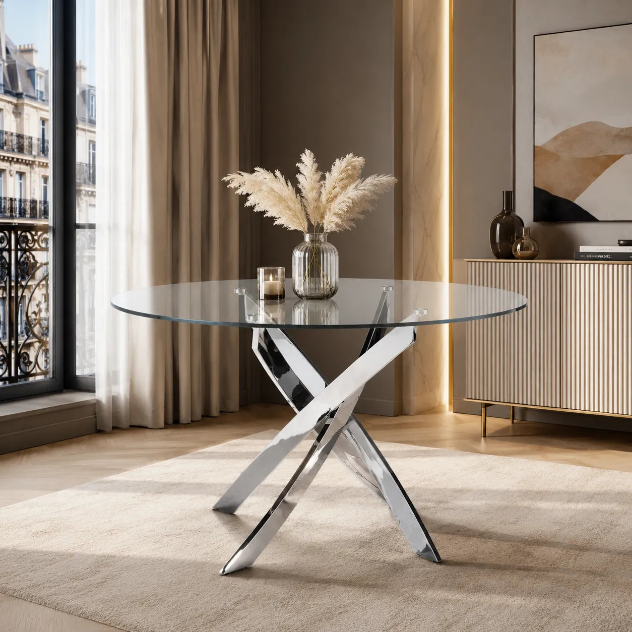 Table ronde et chaises chromes DESIGN