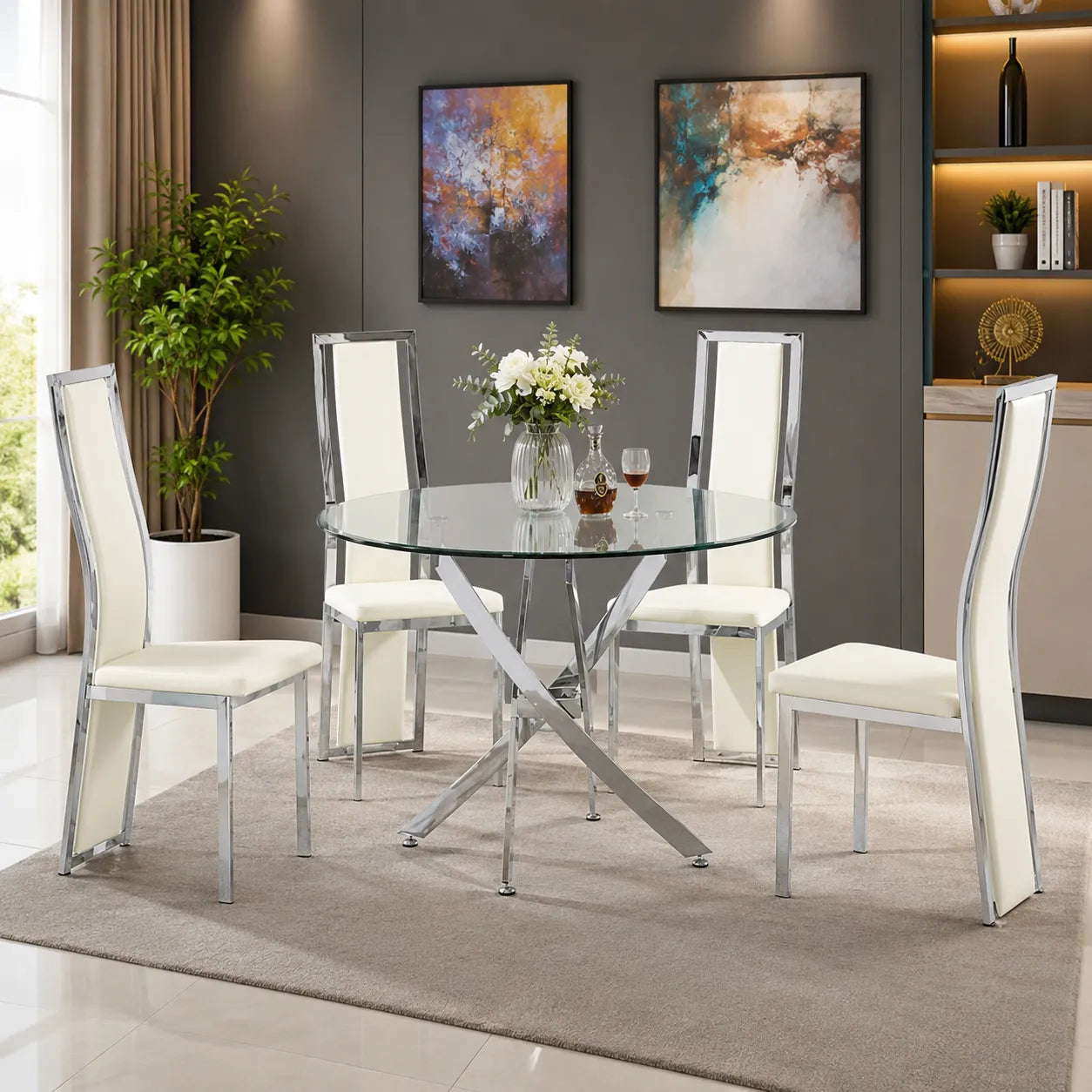 Table ronde et chaises chromes DESIGN
