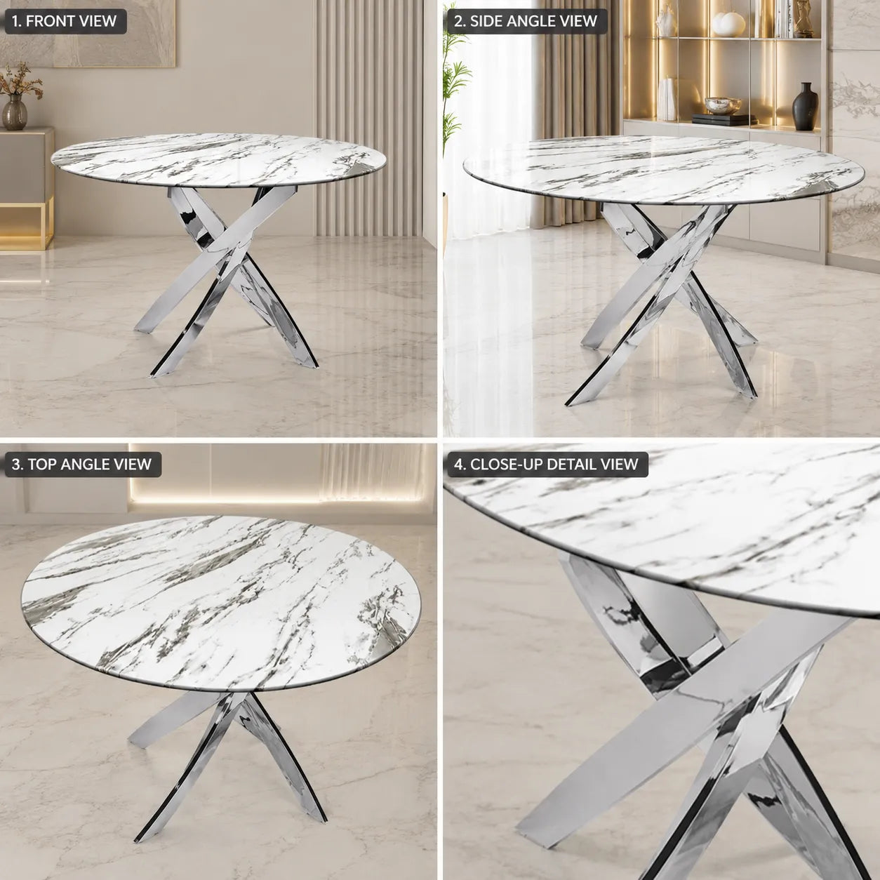 Table ronde et chaises marbre blanc DESIGN