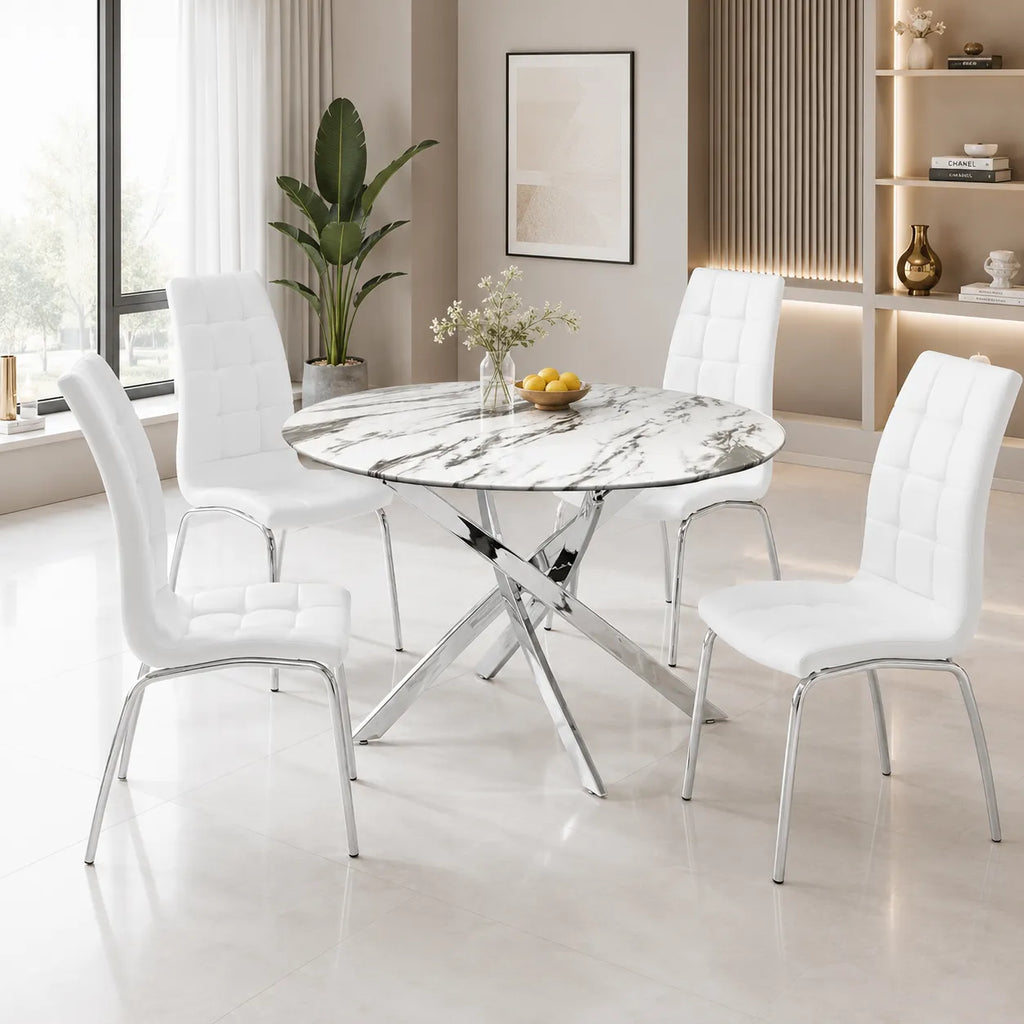 Table ronde et chaises marbre blanc DESIGN