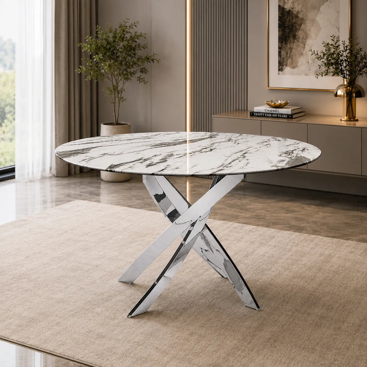 Table ronde et chaises marbre blanc DESIGN