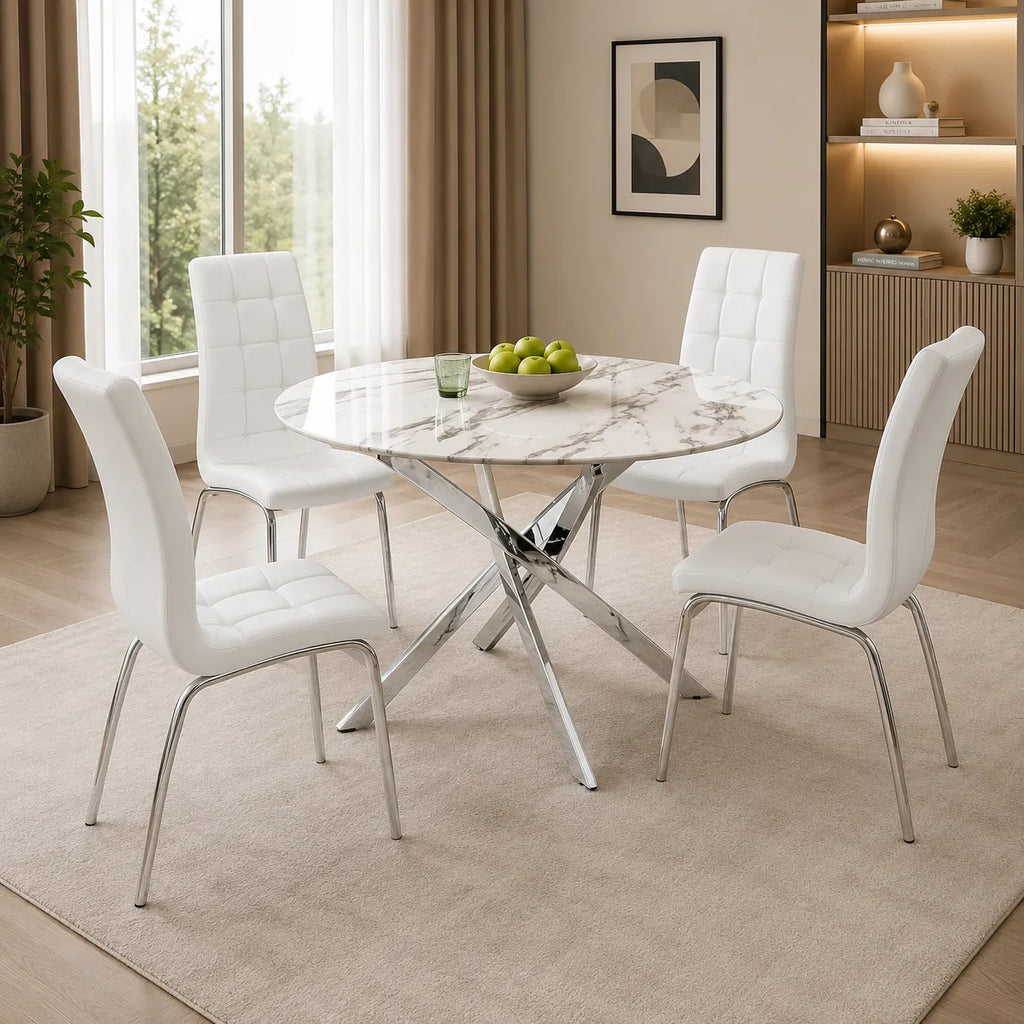 Table ronde et chaises marbre blanc DESIGN
