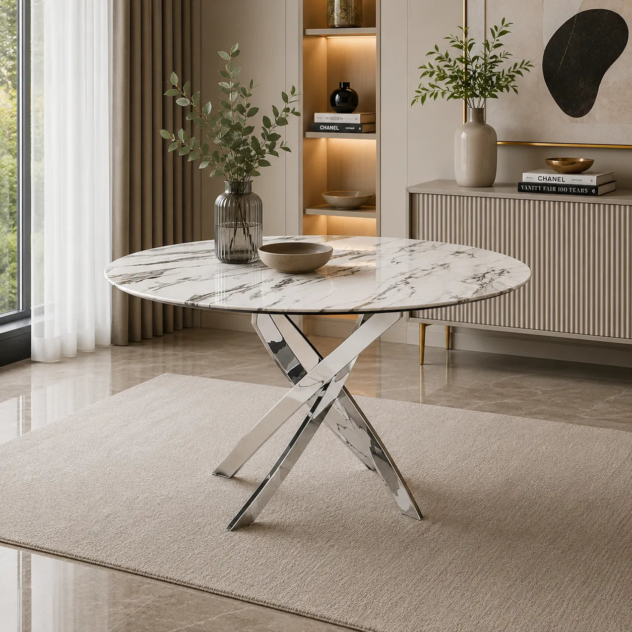 Table ronde et chaises marbre blanc DESIGN