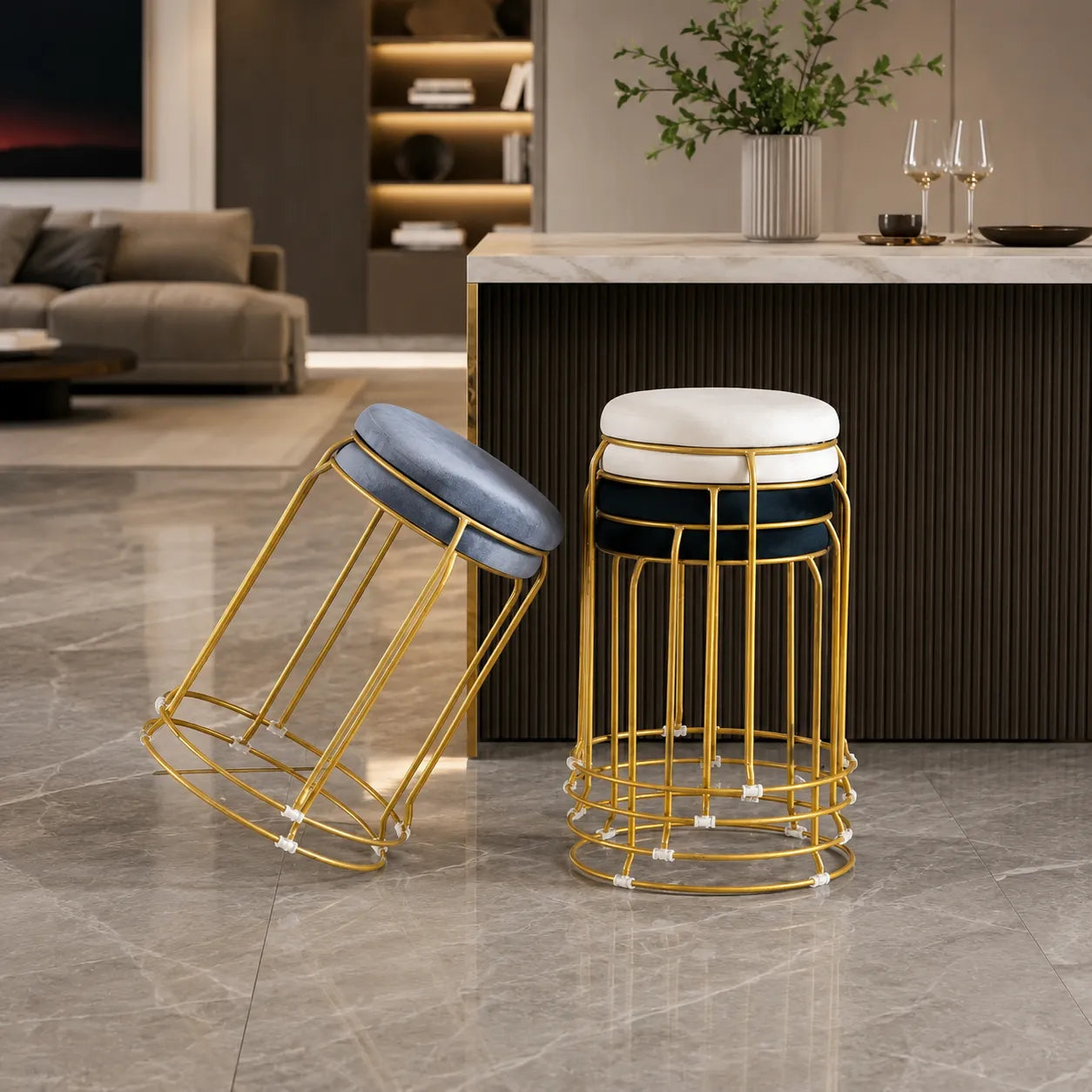 Tabouret Velours  /dore