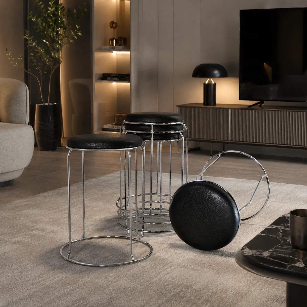 Tabouret chromé CROCO - Lot de 4 pièces