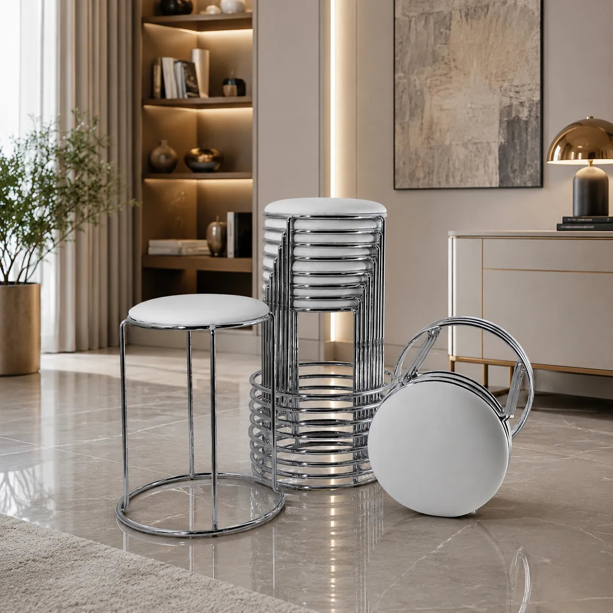 Tabouret chromé CROCO - Lot de 4 pièces