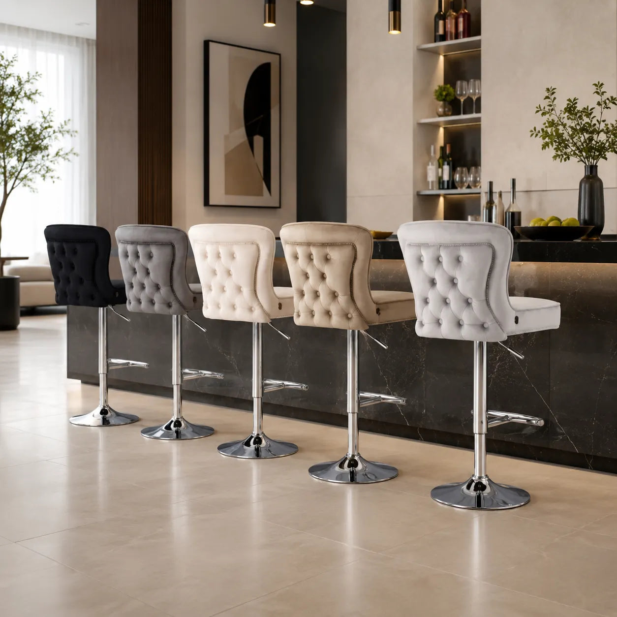 Tabouret de Bar Gabrielle Chrome Anthracite – 2 ou 4 Pièces