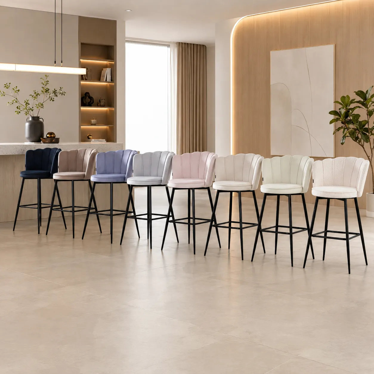 Tabouret de Bar Nymphea Métal Velours - Lot de 2