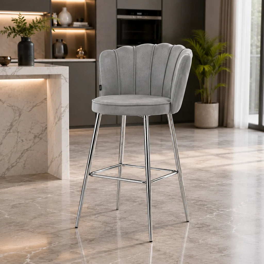 Tabouret de Bar Nymphea Velours Chrome