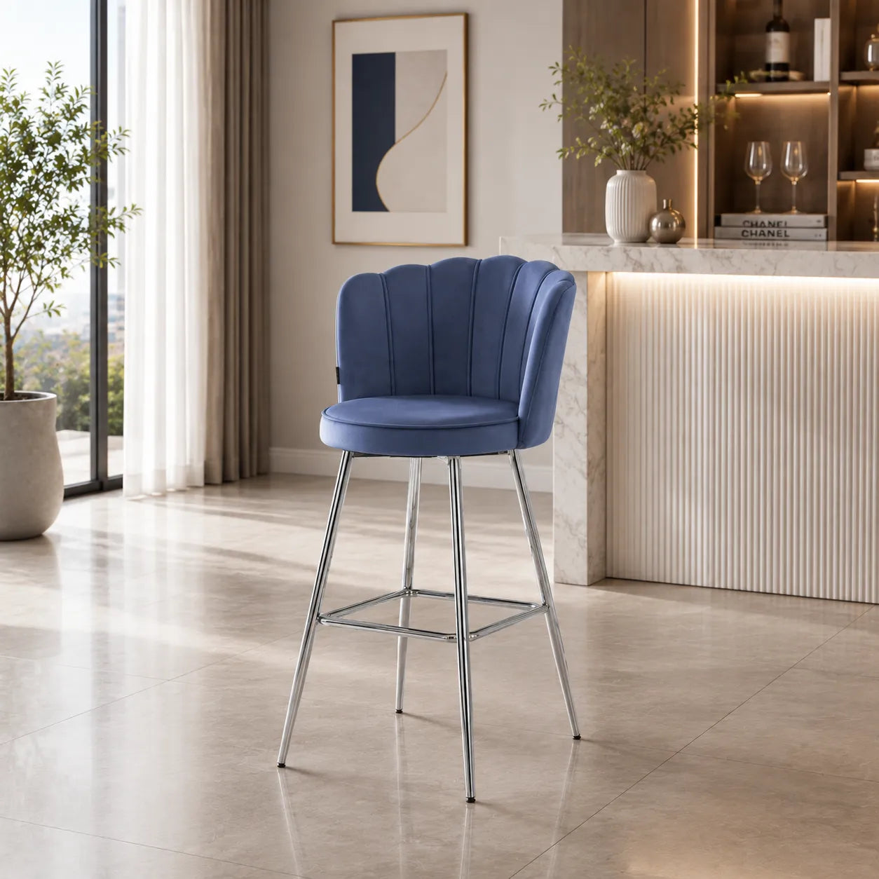 Tabouret de Bar Nymphea Velours Chrome