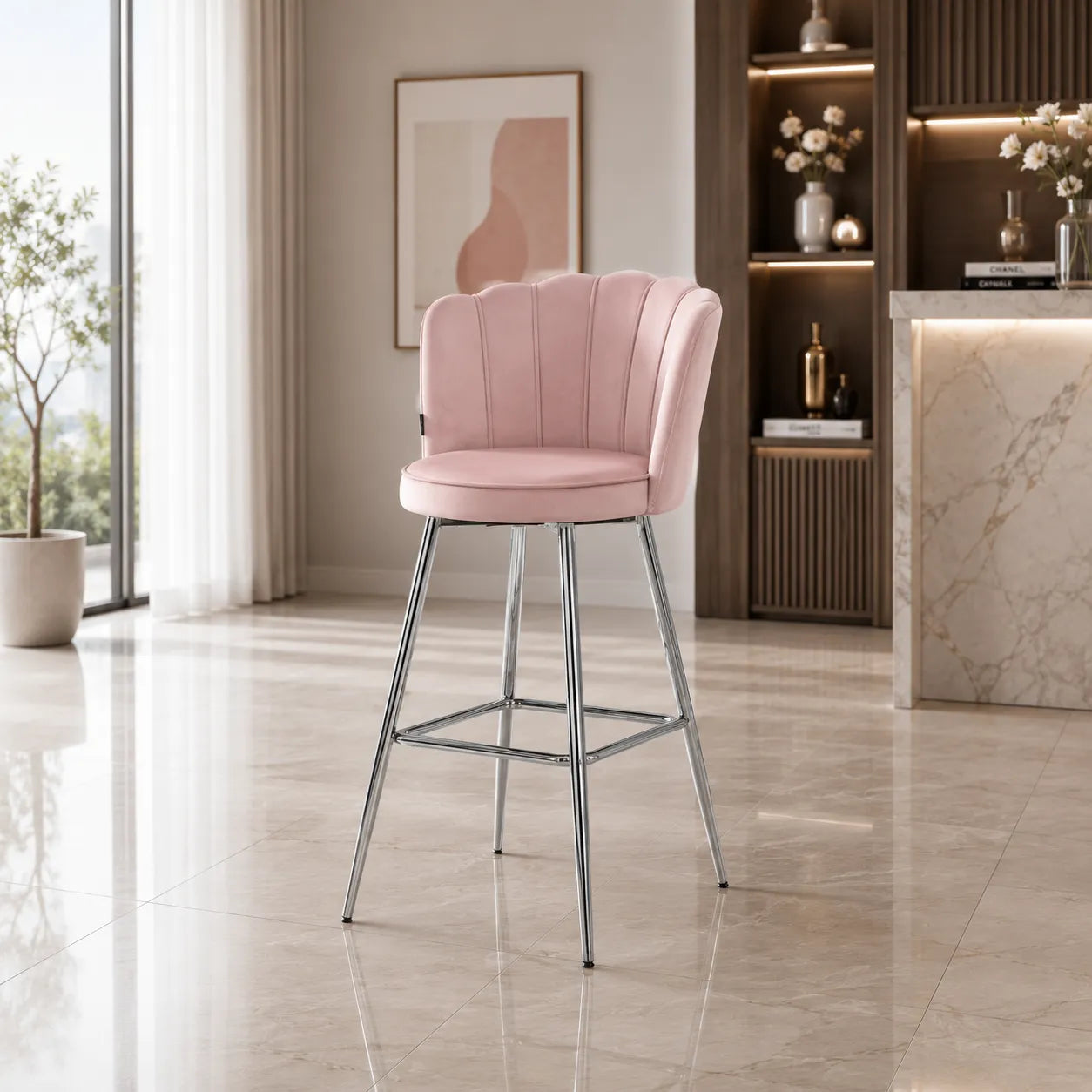Tabouret de Bar Nymphea Velours Chrome