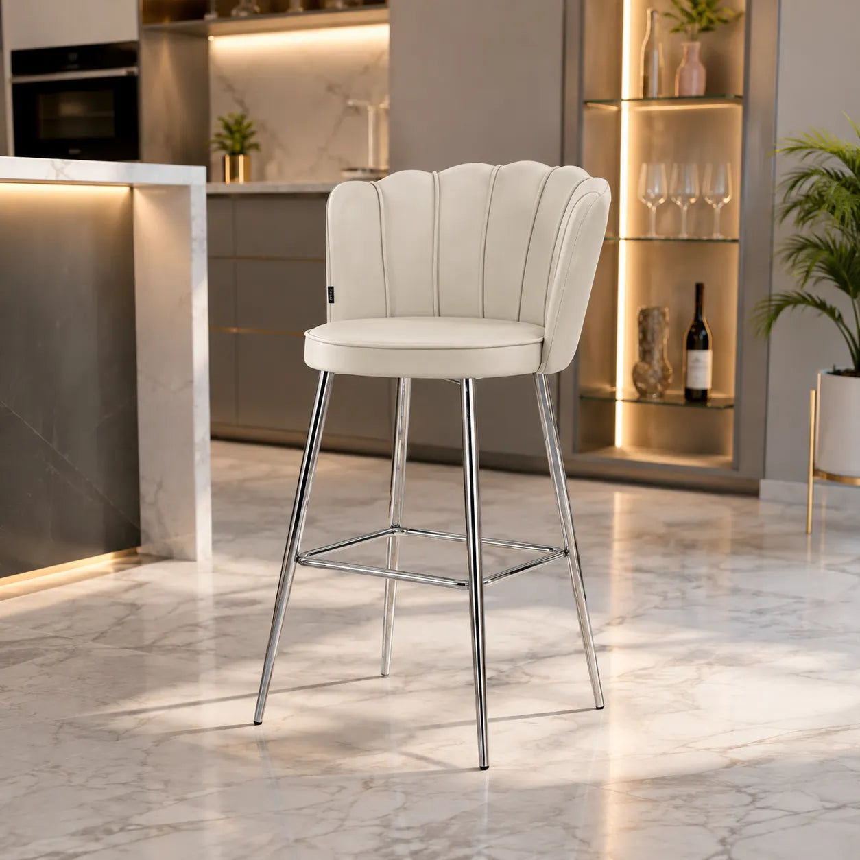 Tabouret de Bar Nymphea Velours Chrome