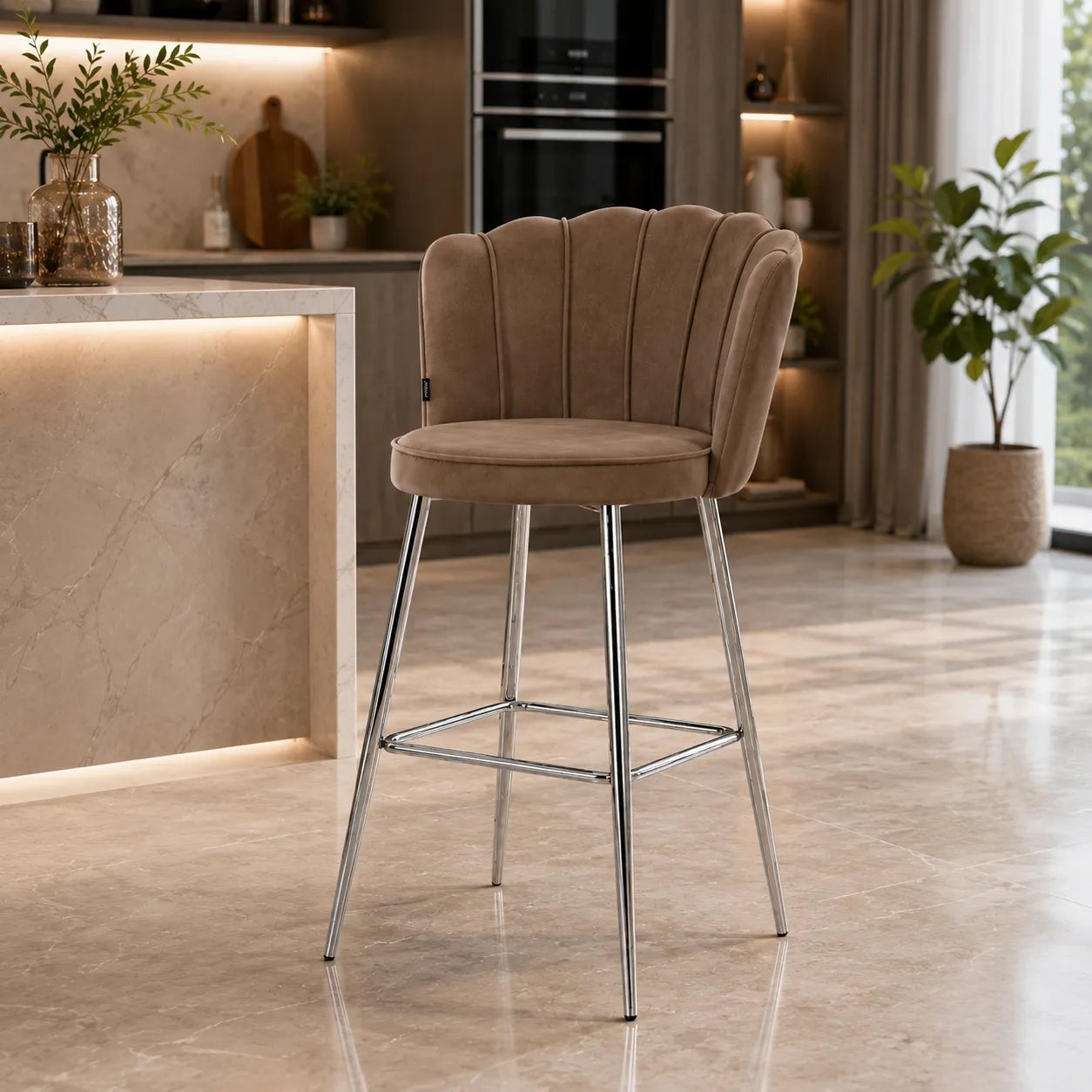 Tabouret de Bar Nymphea Velours Chrome
