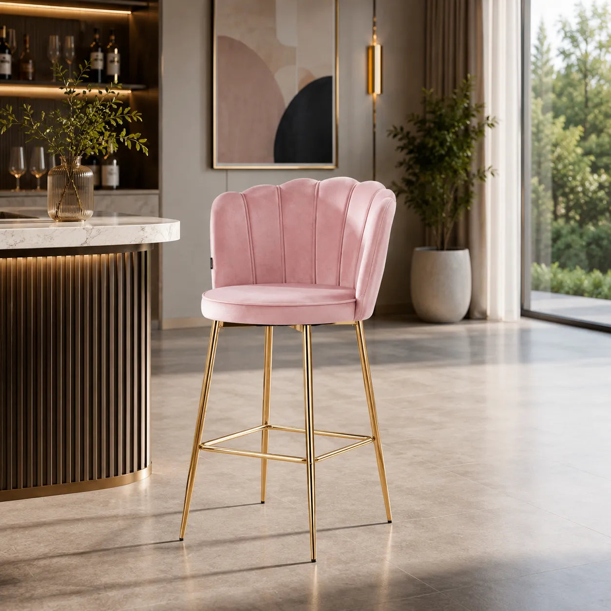 Tabouret de Bar Nymphea Velours Doré