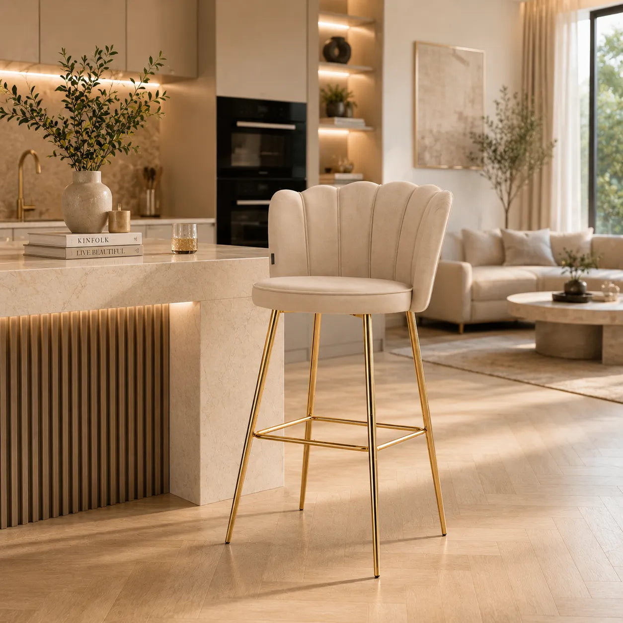 Tabouret de Bar Nymphea Velours Doré