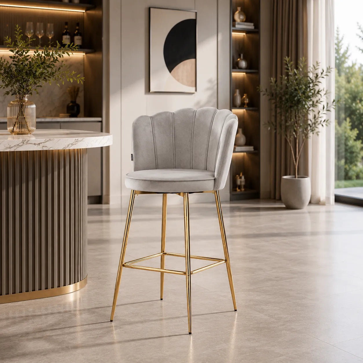Tabouret de Bar Nymphea Velours Doré