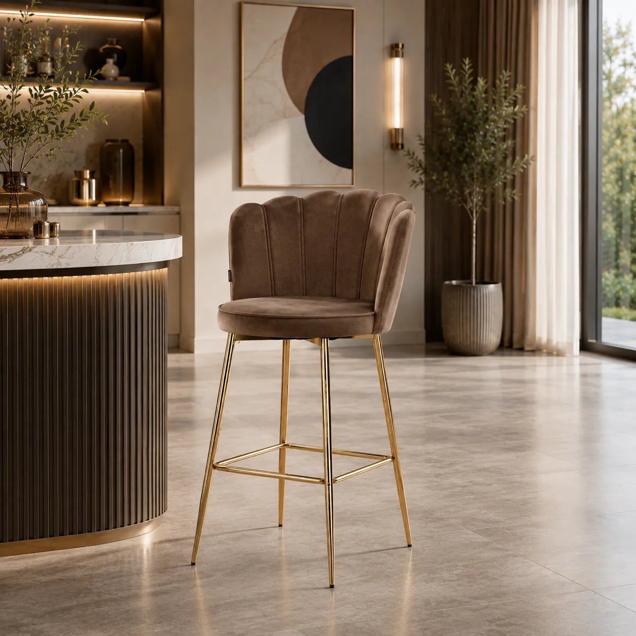 Tabouret de Bar Nymphea Velours Doré