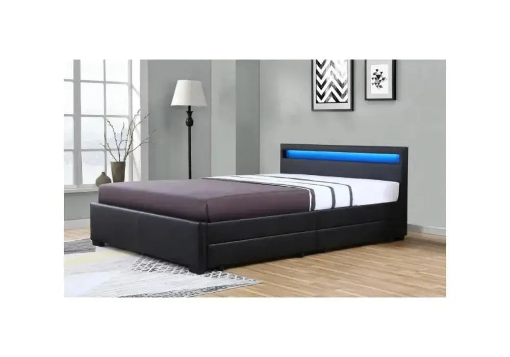 Tiroirs de rangement Lit avec LED Noir Swedzo-Meuble