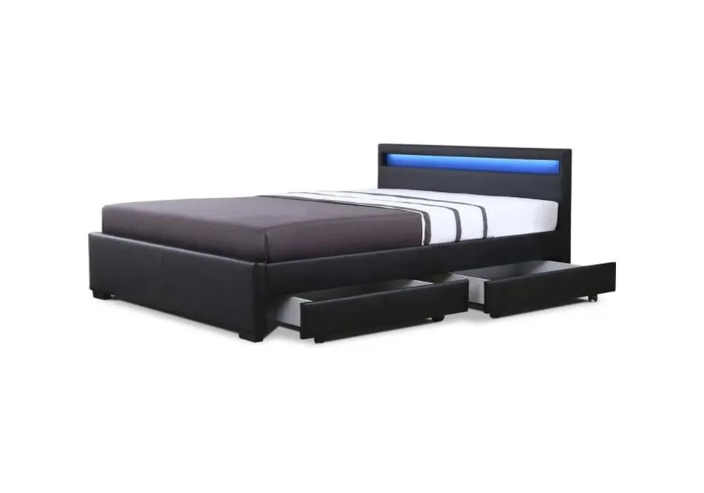 Tiroirs de rangement Lit avec LED Noir
